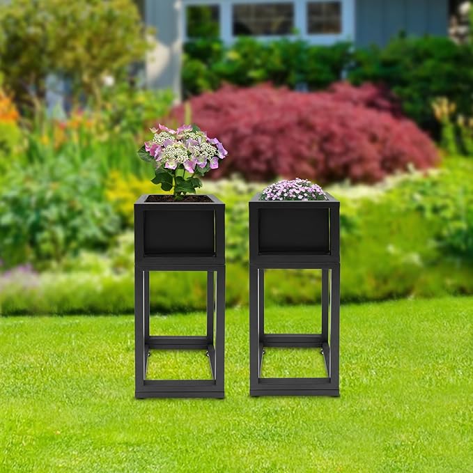 2 Pcs Standing Planter Box 24 Inch Outdoor/Indoor Metal Planter Box Elevated Garden Box Raised Garden Bed for Vegetable Flower Herb Fruit