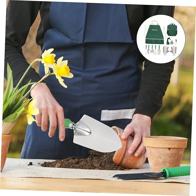 11pcs Stainless Steel Garden Tool Set with Plastic Handles Portable Shovel Rake and Apron for Planting Kit for Outdoor Use