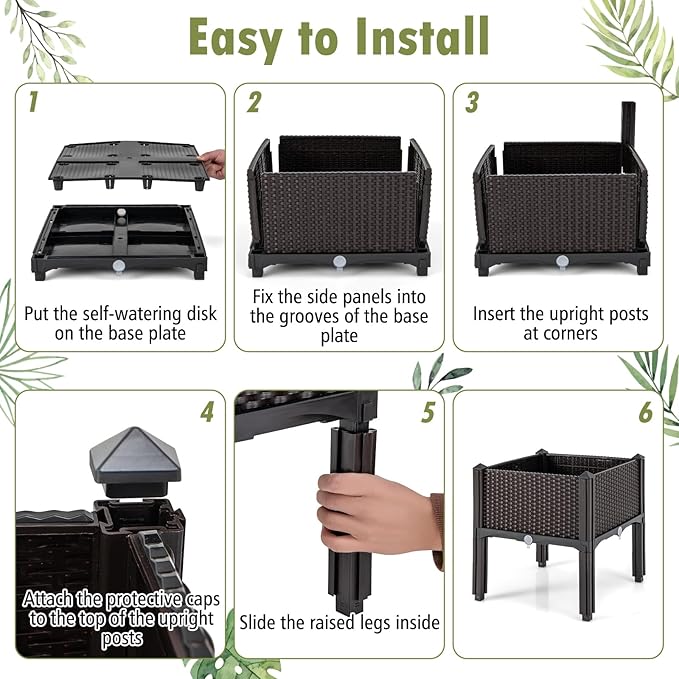 HAPPYGRILL Outdoor Raised Garden Bed 6 Raised Planter Box with Removable Legs &amp Brackets Self-Watering System Drainage Holes Raised Beds for Gardening Vegetables Fruits Flowers Herbs