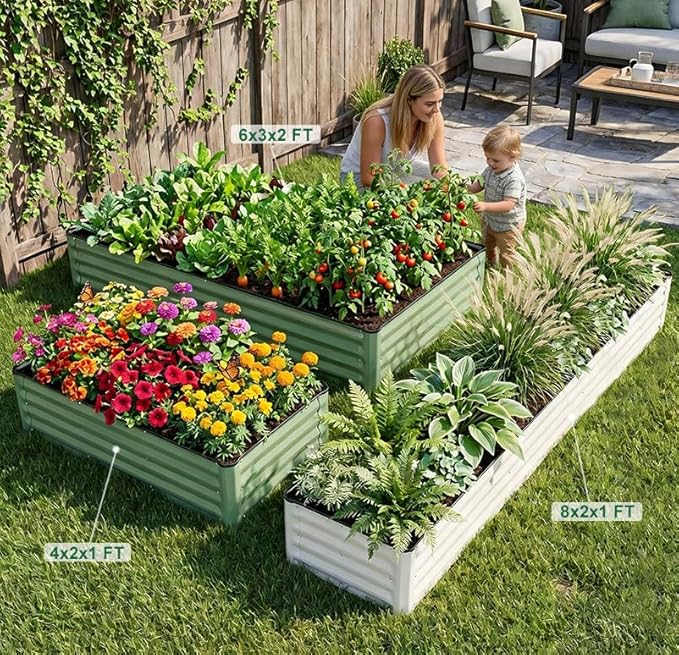 Galvanized Raised Garden Bed – 2 Pack 6x3x1 Ft Patented Leak-Proof Planter Box Outdoor Gardening Metal Raised Garden Beds Kits for Veggies Herbs &amp Flowers (Green)