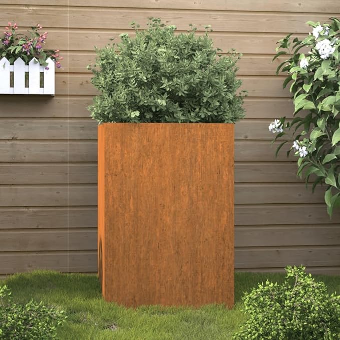 Corten Steel Raised Planter Box 20.5 x 20.5 x 29.5 inch Industrial Elevated Garden Bed for Patio Balcony Flower Vegetable Outdoor