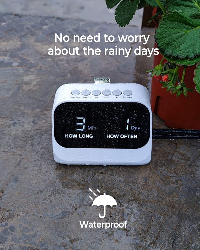 Automatic Watering System for Potted Plants Plant Waterer DIY Drip Irrigation Kit with Smart Timer Waterproof LED Display &amp Large Capacity Battery Precise Distribution of Water (White)