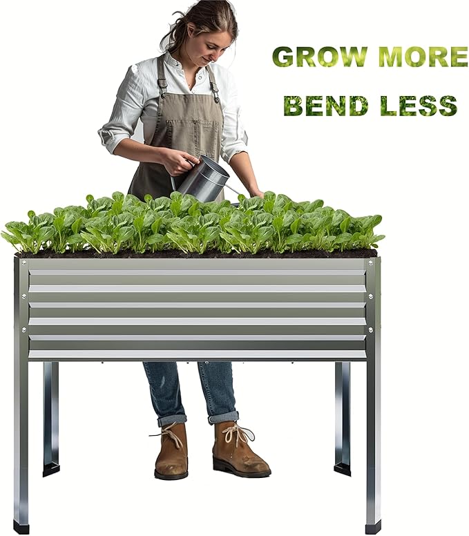 Galvanized Raised Garden Bed with Legs 2PCS 48x18x31.5 Inch Elevated Metal Planter Box 300lbs Capacity for Vegetables Flowers Herbs. Suitable for Garden Balcony Patio Backyard.