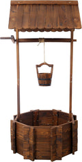 Rustic Wooden Wishing Well Planter Outdoor Home Décor for Patio Garden Yard wHanging Bucket