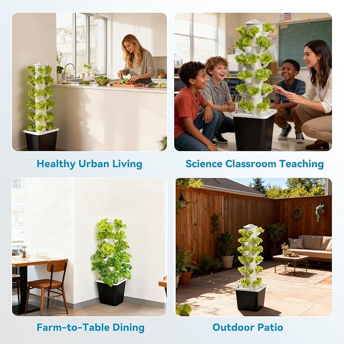 JESLED Hydroponic Growing System Hydroponic Tower with 5000K Full-Spectrum Grow Lights Dual Timers for Auto Watering &amp Lighting Grows 30 Herbs &amp Vegetables Indoor Garden with Tent 10L Wat