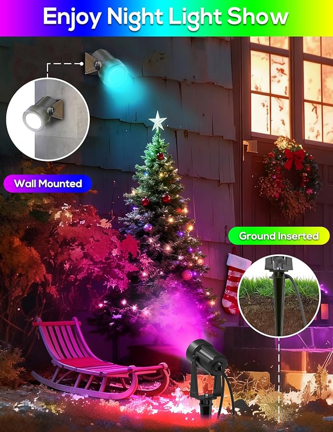 ZYAN Solar Color Changing RGB Spotlights with Remote 12000mAh Separate Monocrystalline Panels &amp USB-C Powered Auto On Off Outdoor IP65 Waterproof for Patio Yard Path (100 Lumens × 8 Pack)