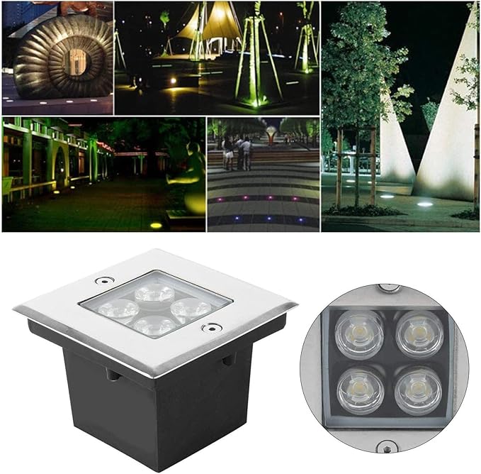 LED Square Underground Light - 4W Square Ground Landscape Light IP67 Waterproof Outdoor Buried Lights12/24V for Gardens Terraces Paths(Blue Light12V)