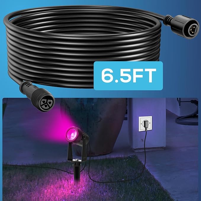 SUNTHIN 10 Pack RGBW Landscape Lighting with RemoteBundle with 4pcs 6.5FT Extension Cord 3-Pin