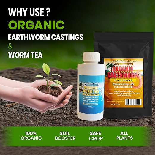 Premium Organic Worm Castings &amp Worm Tea – 1.5 QTS Worm Castings with Kelp &amp Humic Acid + 4 oz Worm Tea – Natural Soil Fertilizer for Indoor &amp Outdoor Gardens Vegetables Flowers &amp Tr