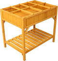Brown Wooden Raised Garden Bed with Legs - Elevated Planter Box Featuring 8 Grids Divider &amp Protective Liner for Vegetables Flowers Herbs on Deck Patio Backyard