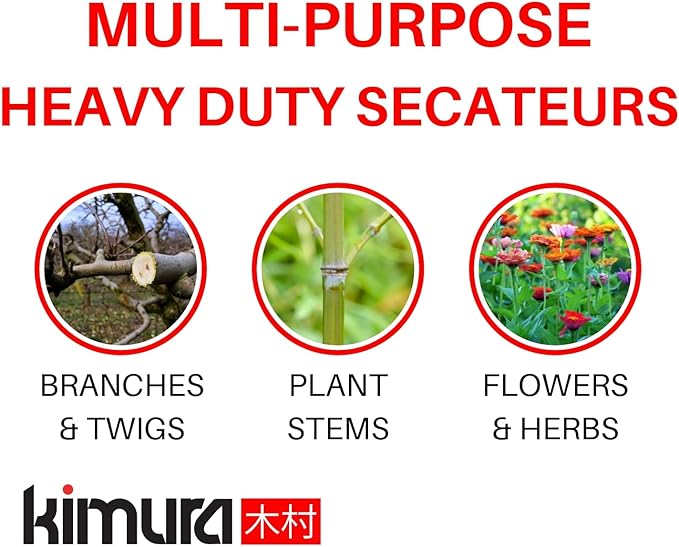 Kimura® 8 Pro Bypass Pruning Shears Heavy Duty Japanese SK5 Steel Blades 1 inch Cut Capacity Non-Slip PVC Coated Handles Lightweight &amp Ergonomic Japanese Pruners Professional Garden Clipper