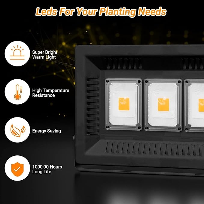Relassy 450W Waterproof Led Sunlike Full Spectrum Outdoor Grow Light with No Noise Heat Dissipation for Indoor Outdoor Plants Seedling Growing Blooming and Fruiting