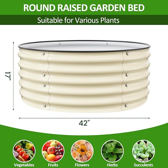 Gruper Galvanized Raised Garden Bed 3.5ft x 17'' Tall Round Metal Planter Raised Garden Boxes Outdoor for Vegetable Fruits Flower Herb Anti-Rust and Sturdy &amp Easy-Setup
