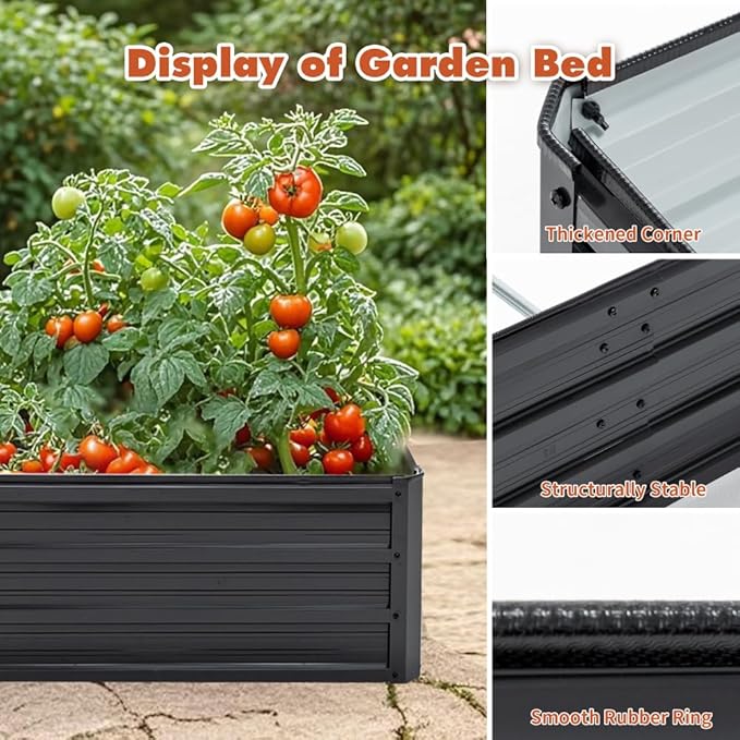 Heavy-Duty Galvanized Steel Raised Garden Bed for Outdoor Vegetables Flowers and Herb Planting – Rust-Resistant Metal Planter Box (8x4x1 FT)