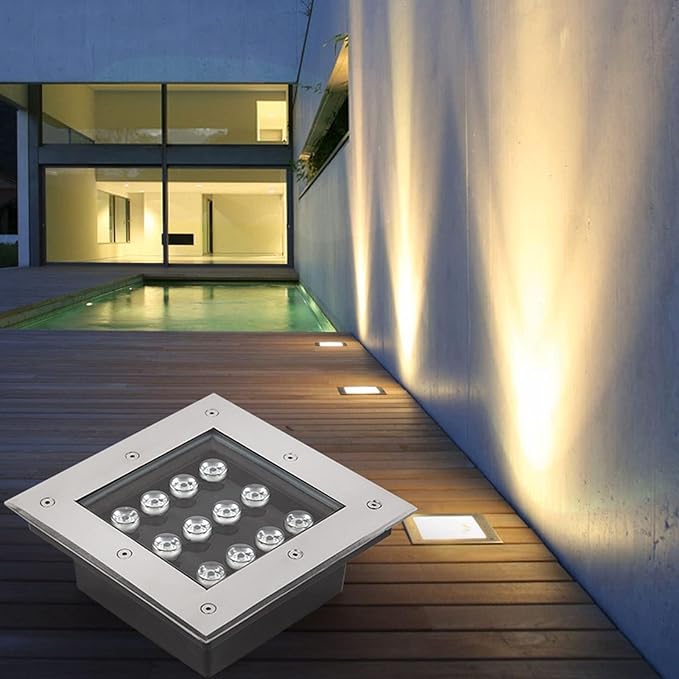 LED Floor Spotlight - Outdoor LED Path Light AC85-110V Recessed Outdoor Landscape Lamp IP66 Waterproof Square Underground Light for Garden Deck Stair Step Villas Decks Decorative Lamp (Yellow