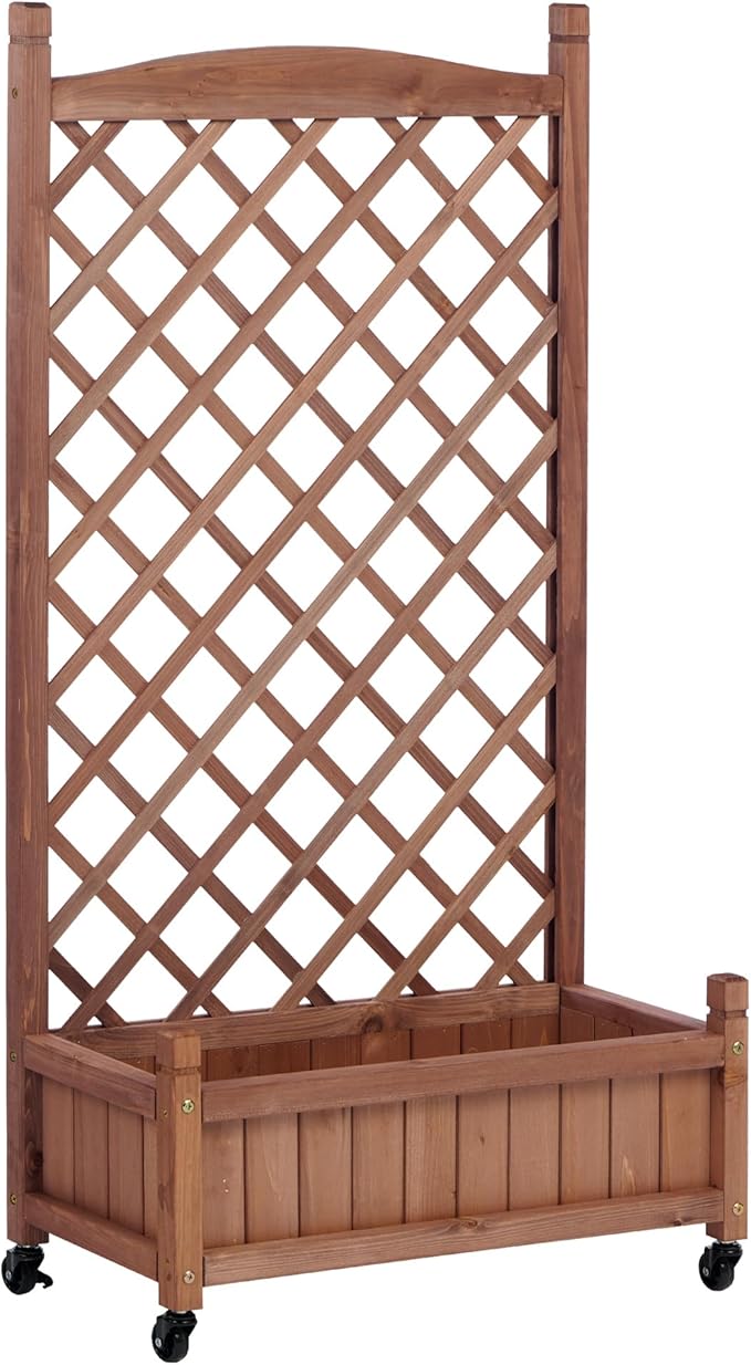 Raised Garden Bed with Trellies 2 Pack Outdoor Wooden Planter Box &amp Plant Stand with Adjustable Climbing Racks for Climbing Plants Vegetables and Herbs Brown