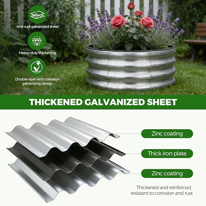VSGDISTL Galvanized Raised Garden Bed Kit Outdoor2x2x1ft Round Metal Garden Planter Raised Beds for Vegetables Flowers Herb