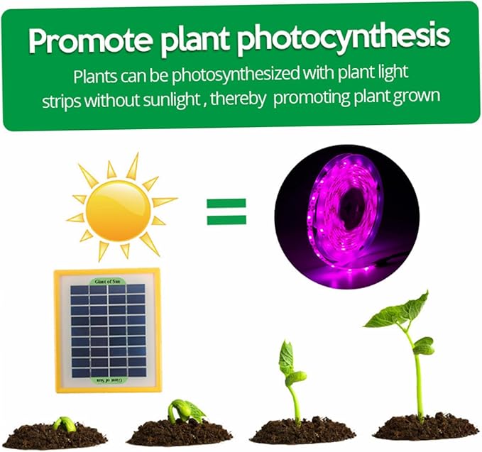 Solar Powered Grow Lights 16.4ft Plants Light Strip with Solar Panel Full Spectrum Fast Heat Dissipation Heat Lamp Grow Lights for Greenhouse