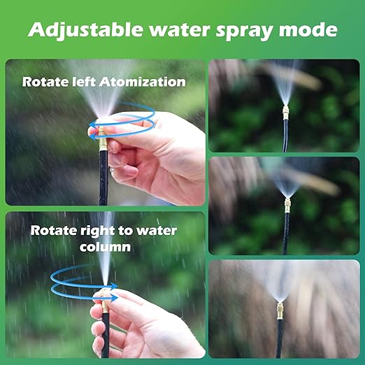 Drip Irrigation System 100 FT with 32 Nozzles 360° Adjustable Bendable Garden Watering Misting System for Greenhouse Yard Lawn Plant Garden 1/4 inch Hose