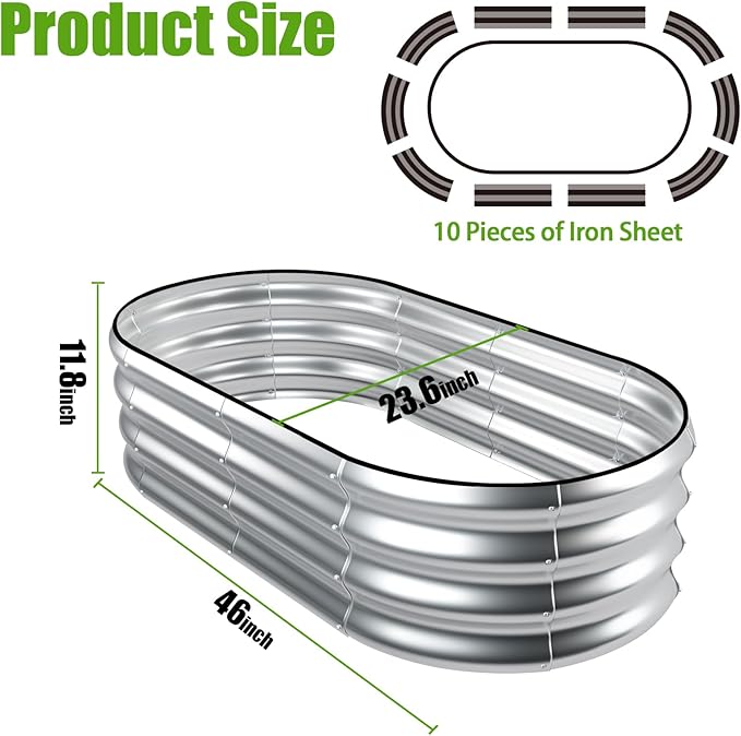 SnugNiture Galvanized Raised Garden Bed Outdoor 2 Pcs 4x2x1ft Oval Metal Planter Box for Planting Plants Vegetables Silver