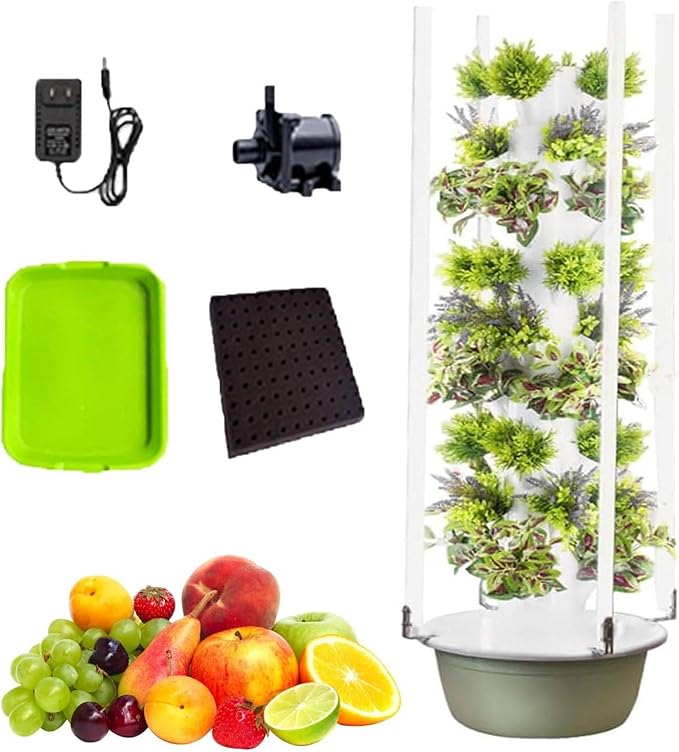 Smart Hydroponic Growing SystemVertical Hydroponic TowerSoilless Cultivation Vertical Hydroponic Garden Towerwith Hydrating Pump Adapterfor Herbs and Vegetables9Layers