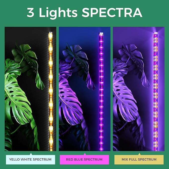 Grow Lights for Indoor Plants with Timer 192 LEDs 42W Vertical Full Spectrum Grow Light 65 Inch Standing Grow Lights 3 Light Modes 5-Level Dimmable Wide Coverage