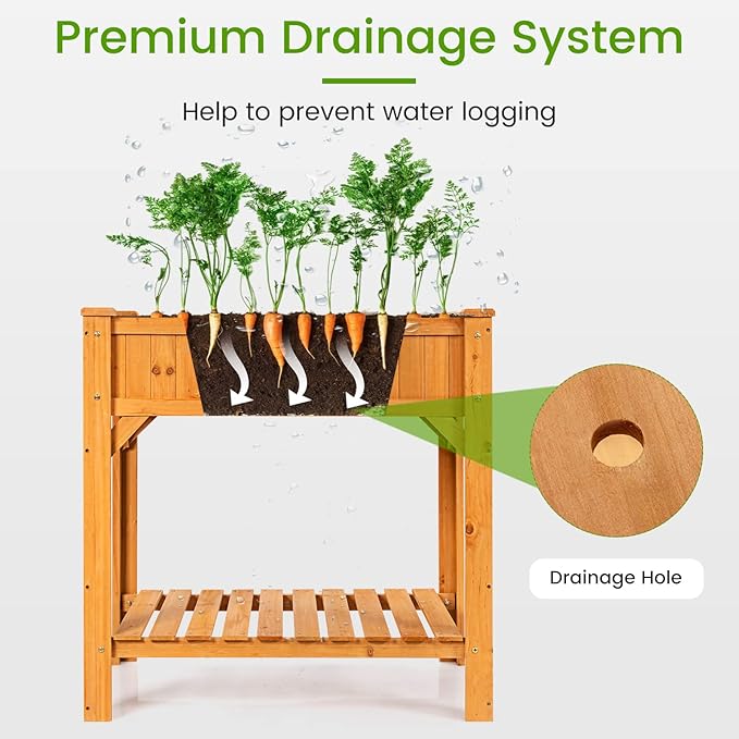 S AFSTAR Raised Garden Bed with Legs Wooden Elevated Planter Box with 8 Grids Divider &amp Protective Liner 35.5x24x36in Standing Garden Planter Bed for Vegetables Flowers Herbs on Deck Patio Backy