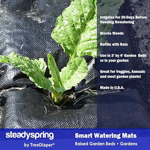 SteadySpring® Smart Watering Garden Mat for Raised Garden Beds 30-Day Irrigation Auto Refills with Rain for Gardens Tomato Plants Flowers (2-Pack)