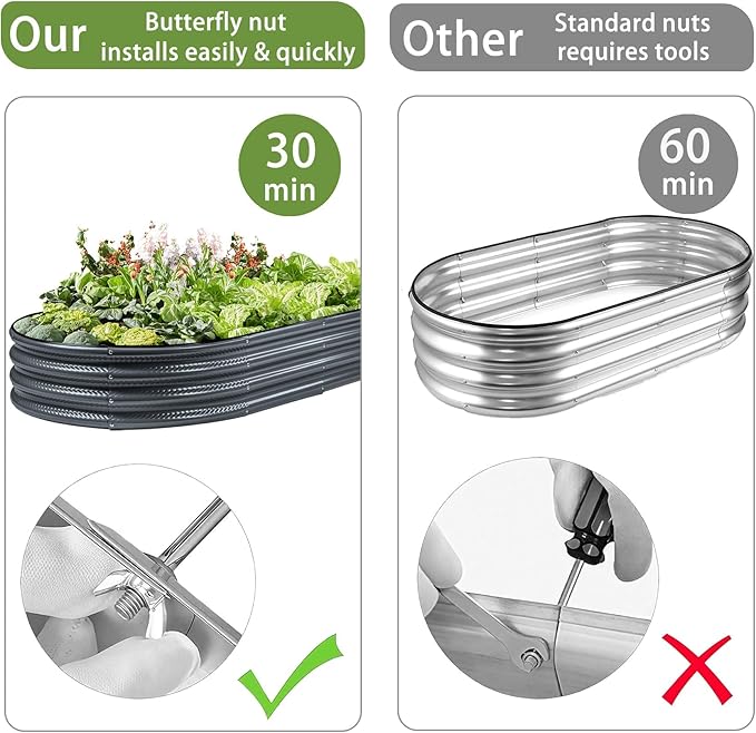 2 Pack Raised Garden Bed Kits 4x2x1FT Gray Oval Galvanized Outdoor Planter Beds Easy Assembly Metal Raised Bed for Vegetables Flowers &amp Herbs