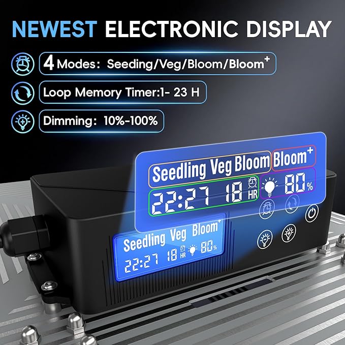 Grow Lights for Indoor Plants Really Full Spectrum LED Grow Light-Built in UV395nm with LM218B+ Diodes (544 Pcs)Hd Digital 4 Modes(Seed Starting Veg Bloom Bloom+) 24H Timing (120W)