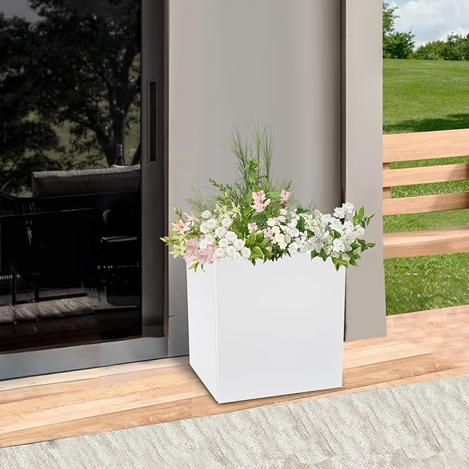 Metal Planter Box Indoor &amp Outdoor Planter Box Metal Garden Planter for Plants and Flowers Fits for Outside Indoor Garden (White)