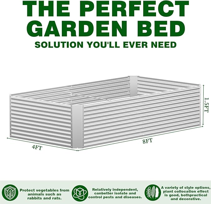 2 Pcs 8 x 4 FT x 1.5 FT Galvanized Steel Raised Garden Bed – Outdoor Planter Box for Root Vegetables Herbs &amp Flowers Large Metal Garden Beds for Backyards Terraces and Balconies