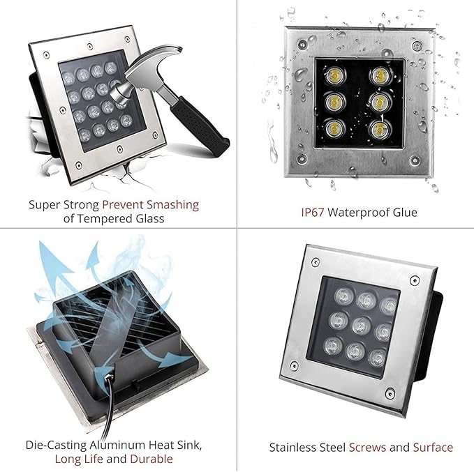 Outdoor LED Landscape Lamp Recessed Buried Lights IP67 Waterproof Square Garden LED Spotlight 12V Low Pressure Stainless Steel LED Well Light For Lawn Deck Driveway Villa Illuminate(Purple9 W)