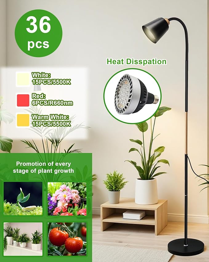 Standing Plant Grow Light LED Growing Light Full Spectrum for Indoor Plants4/8/12H Timer Flow Grow Light for Tall Large Indoor Plants