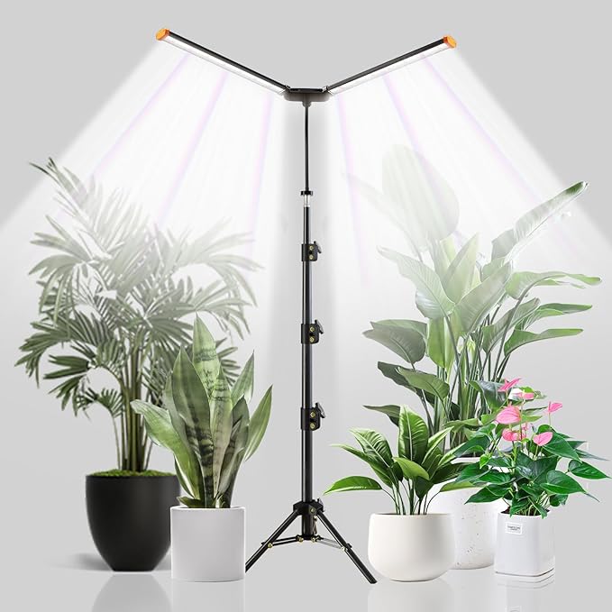 YEOLEH Floor Lamp Grow Light for Large Tall Plants Indoor 6000K White Full Spectrum Plant Growing Light with Red Blue LED Foldable Light Strip Dimmable &amp Timer Function Height 17-62‘’ (100 Wa