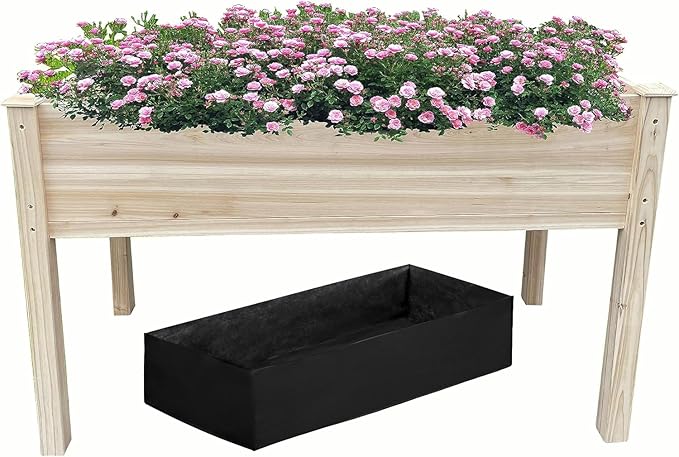 BTExpert 4ft Wooden Raised Garden Bed with Legs 48x24x30in Elevated Planter Box Stand for Vegetable Flower Backyard Patio Balcony Large Wood Raised Beds Liner Outdoor - 30 in Height