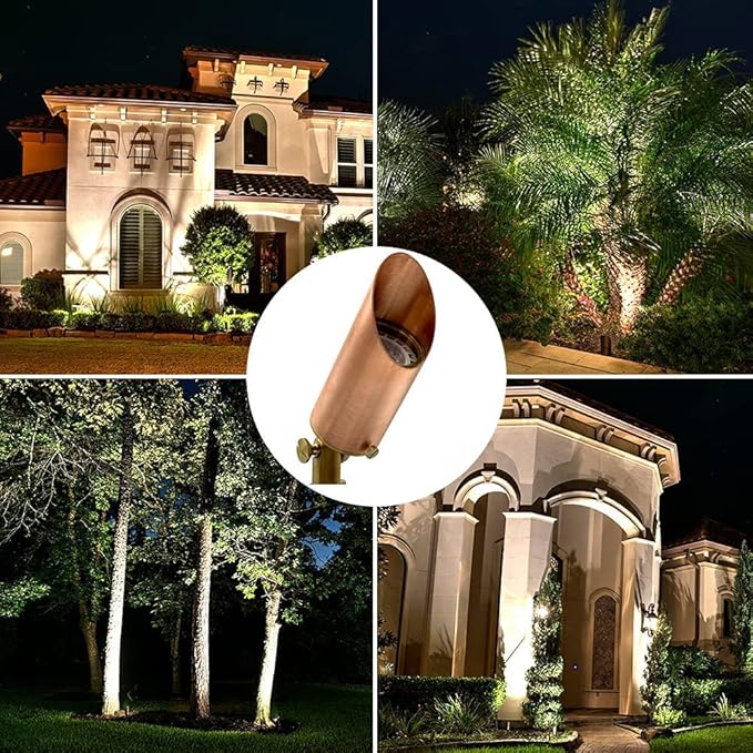 Brass Spot Lights Outdoor LED Landscape Lights – 109 Professional Grade Copper 12V Low Voltage Landscape Lighting with Bulbs 7W IP 65 Waterproof Metal Up Light for House Pathway Trees Plants (4 Pack)