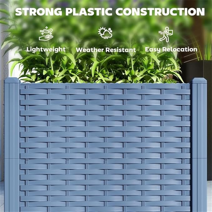 47.2 Inch Plastic Raised Garden Bed Planter for Vegetables Herbs Flowers – Lightweight Durable PP Planter with Drainage Holes Indoor Outdoor Use