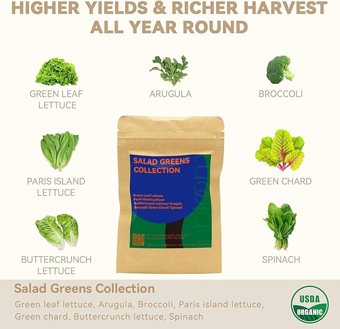inbloom Salad Green Seed Pod Kit for Hydroponics Growing System 12 Pods (350+ Seeds with American Fast/Paris Island/Buttercrunch Lettuce Swiss Chard Spinach Cauliflower and Wild Cabbage)