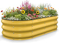 Kesfitt Raised Garden Bed 4x2x1 FT Galvanized Steel Metal Raised Garden Bed Oval Open-Bottom Design 12-Inch Deep for Outdoor Vegetable &amp Herb Gardening Creamy Yellow