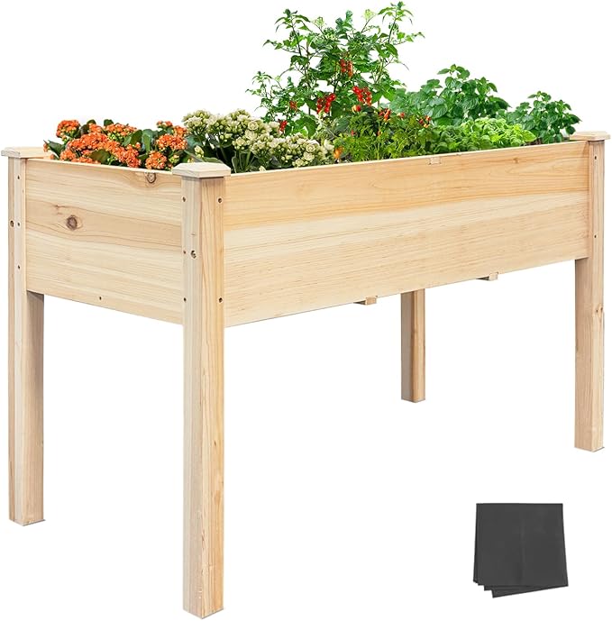 BSP Raised Garden Bed with Legs Outdoor Elevated Planter Box Flower Bed Wood Planter for Vegetable Herb Upgraded Solid Structure Growing Box Suitable for Backyard Patio and Balcony 48”L X 24”W