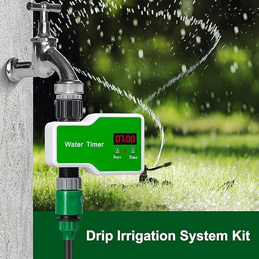Automatic Drip Irrigation Kits 98.4FT Drip Irrigation System with Garden Timer Quick Connector Watering Nozzles for Greenhouse Garden Lawn Potted Plants Green