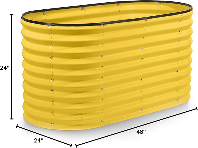 Plant &amp Plot Galvanized Raised Garden Beds Outdoor // 4×2×2 ft Planter Raised Beds for Gardening Vegetables Flowers // Large Metal Garden Box (Yellow) // Patented Tool-Free Design