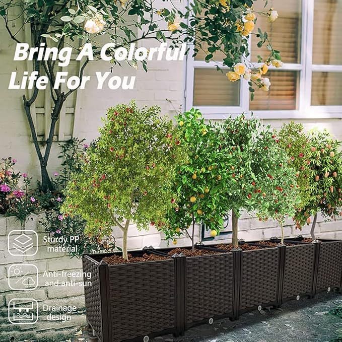 Large Planters for Outdoor Plants Raised Garden Bed Kit Rectangular Elevated Plastic Garden Boxes for Gardening Vegetables Flowers in Backyard Patio Balcony