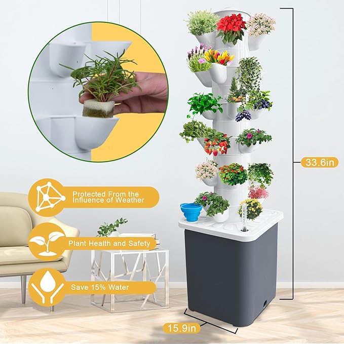 Hydroponics Growing System Vertical Planter Germination Kit Indoor Smart Garden Vegetable Plant Kit with Pump and Movable Water Tank Gift for Gardening Lover (30-Plant)
