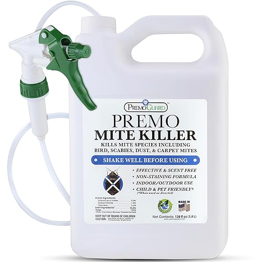 Premo Guard Natural Mite Spray – Large 128 oz Bottle – Plant Based Treatment for Dust Spider Carpet Bird Rat Mites – Safe for Families Pet Home Bedding &amp Furniture When Used As Directed