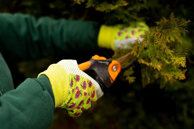 Gardener Folding Stool Tote &amp 5-Piece Garden Tool Set with 3-Pack Floral Print Jersey Gloves