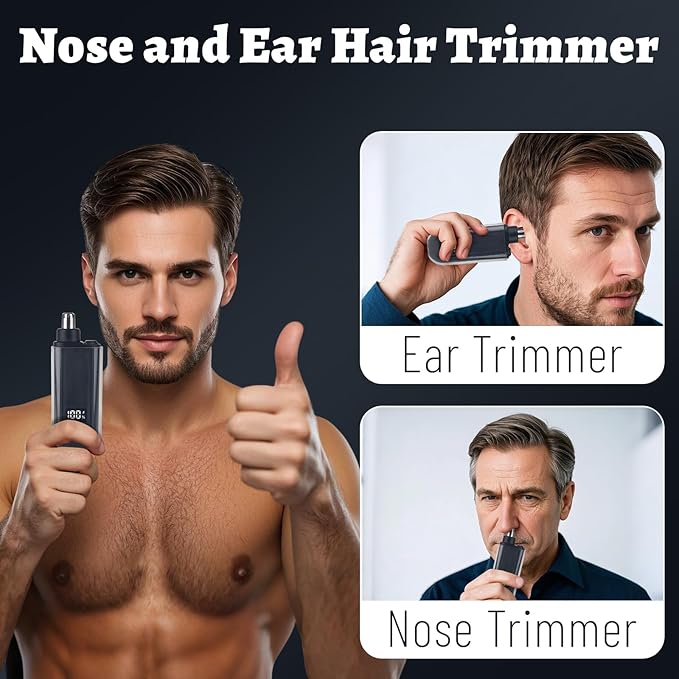 Nose and Ear Hair Trimmer for Men 2026 Nose Hair Trimmer Clipper with LED Display for Women Professional IPX7 Waterproof Dual Edge Blades Nasal Trimmer Clippers for Travel
