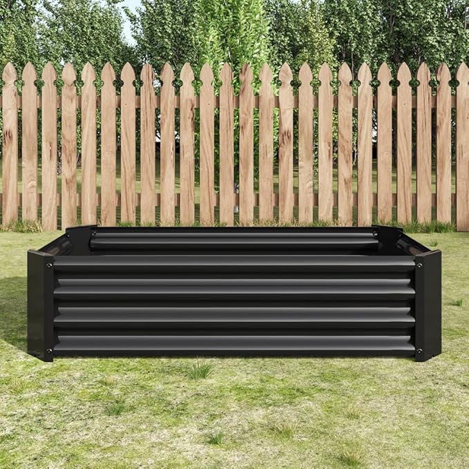 Outdoor Metal Raised Garden Bed Rectangle Raised Planter 4×2×1ft for Flowers Plants Vegetables HerbSucculents (Black)