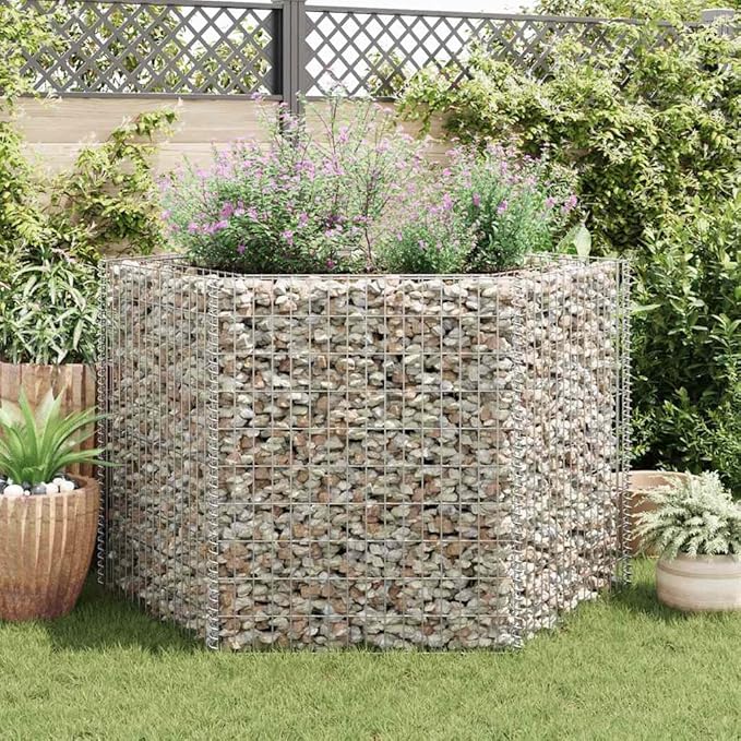YAFF Hexagonal Gabion Raised Bed 63x55.1x39.4 - Galvanized Steel Garden Bed for Outdoor Landscaping and Decoration